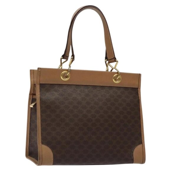 CELINE Macadam Canvas Hand Bag PVC Leather Brown Gold Auth 126332 - Picture 1 of 16